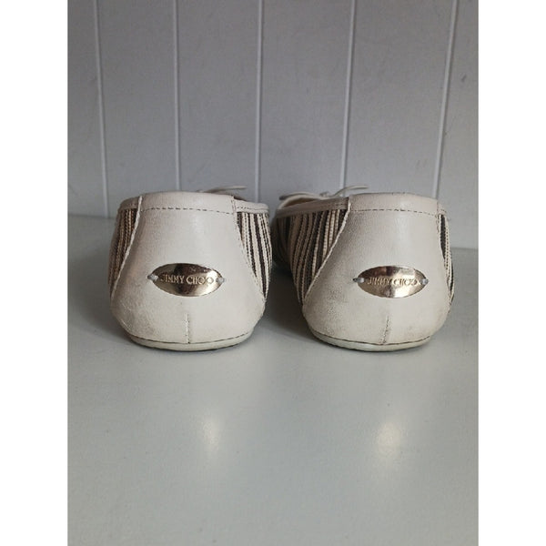 JIMMY CHOO  BLK CR STRIPED BALLET FLATS.