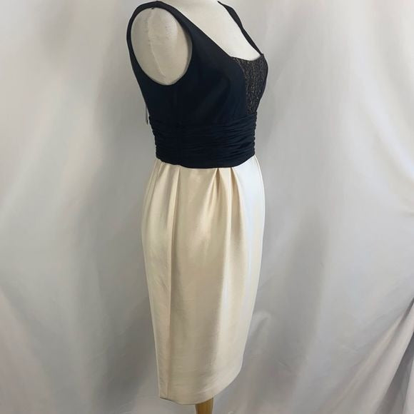 NWT Carmen Marc Valvo Cream Black Cocktail Dress