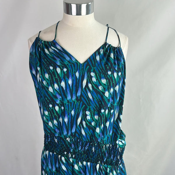 Tory Burch Blue Green Print Halter Maxi Dress