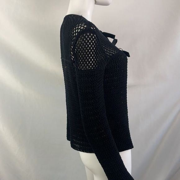 Prada Black Loose Knit Tie Front Top