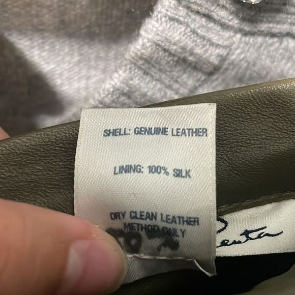 Oscar De La Renta Olive Lamb Leather Vintage Pencil Skirt