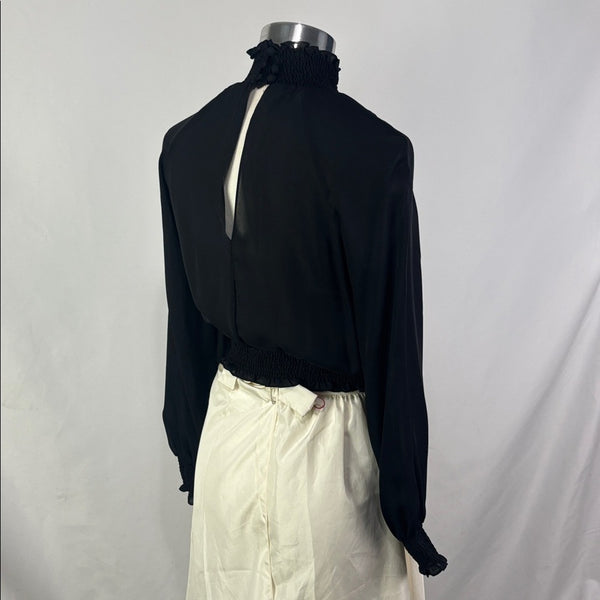 Cinq A Sept Black Elastic Trim High Neck Top