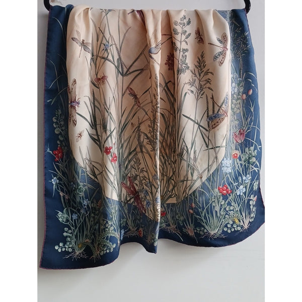 GUCCI VINTAGE FLORAL Insect Print Silk Scarf