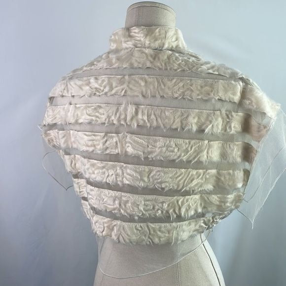Akris Cream Silk Faux Fur Striped Crop Jacket