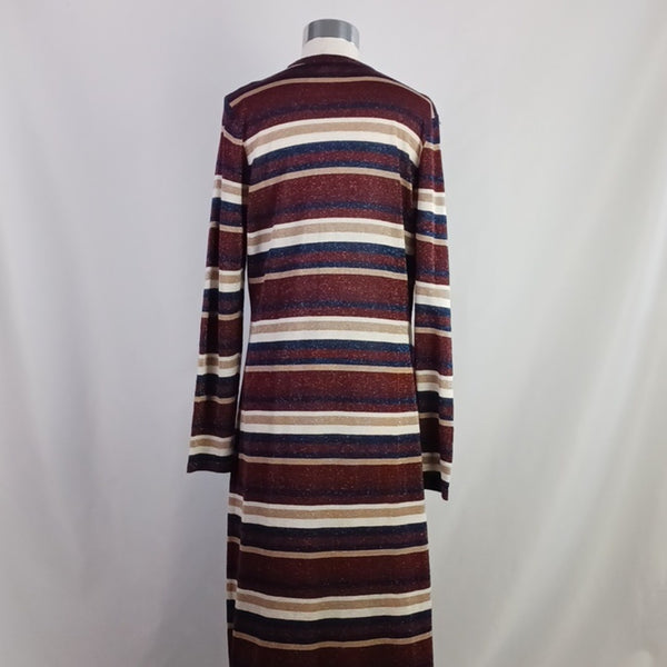 L'AGENCE Gold Cr Shimmer Striped Long Cardigan.