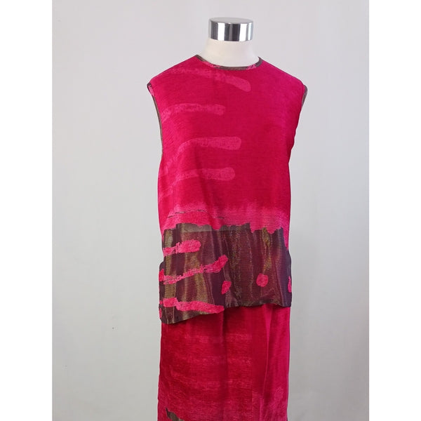 ROGER SAKOUN VINTAGE RED/METALLIC 3 PIECE SKIRT SUIT