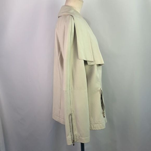 St. John cream pleated zip lamb leather jacket