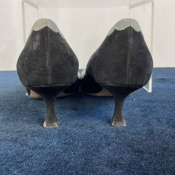 Manolo Blahnik Black and Grey Suede Kitten Heels