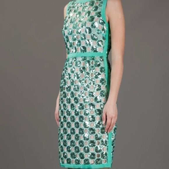 New Hoss Green Sequin w Sheath Dress