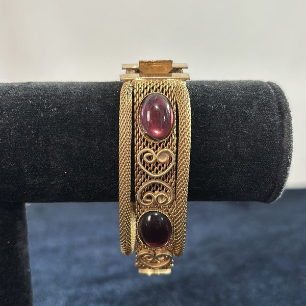 Gold Tone Mesh with Canochon Bracelet