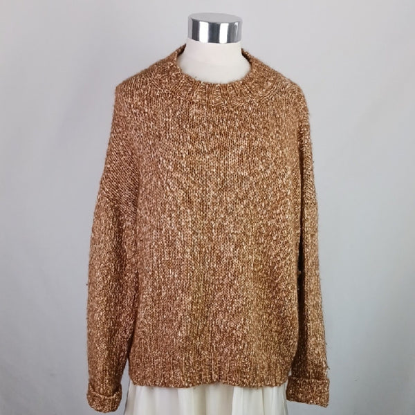 Base Brown Tweed Mock Neck Knit Sweater