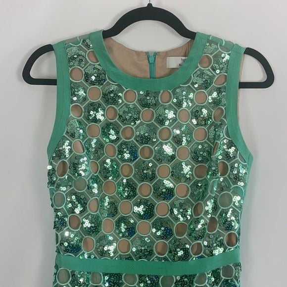 New Hoss Green Sequin w Sheath Dress
