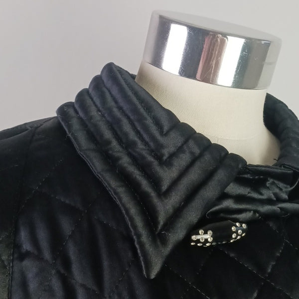 Valentino Vtg  Black Satin Quilted W Beaded Toggles Cape Coat.