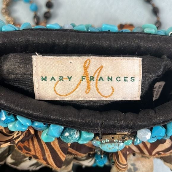 Mary Frances Animal Print Ruffle Bag with Turquoise Trim