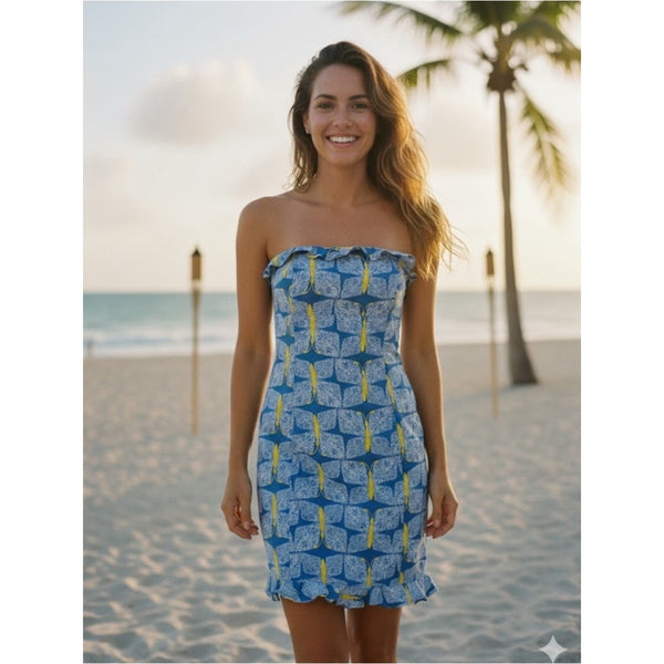 LILLY PULITZER BLUE BUTTERFLY STRAPLESS DRESS