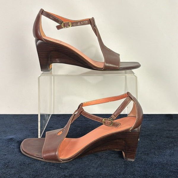 Joan and David Brown Vintage T Strap Shaped Wedges