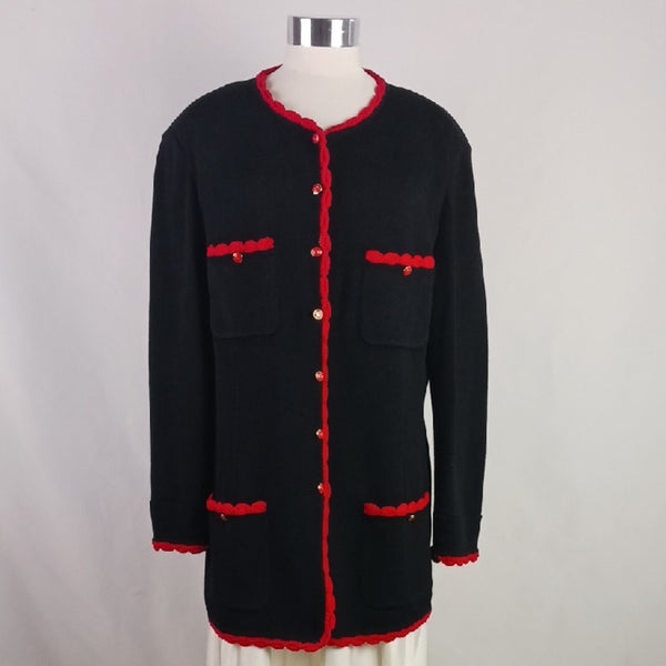 St. John Black W Red Trim Cardigan.