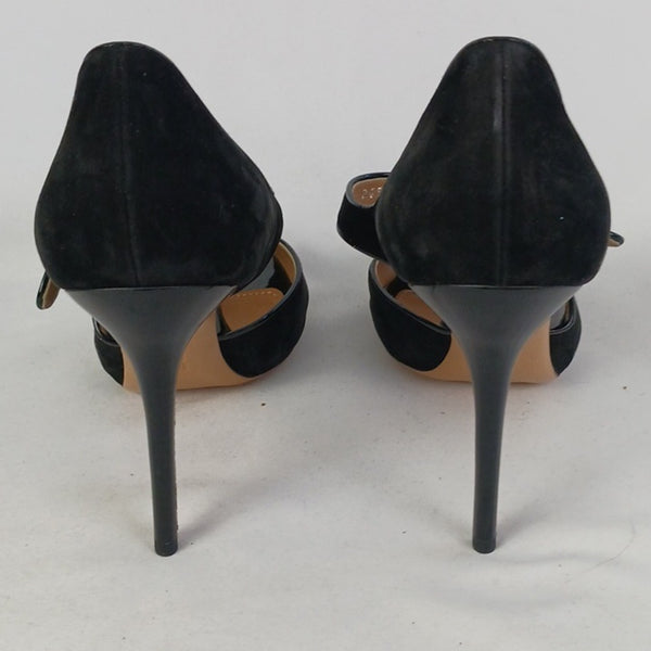 Salvatore Ferragamo Black Suede Patent Mary Jane New Stiletto Shoes.