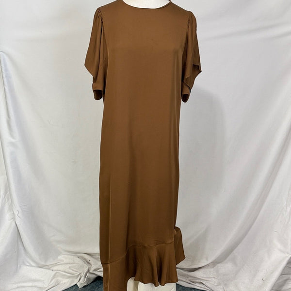 Theory Brown Silk Flutter Sleeve Dress