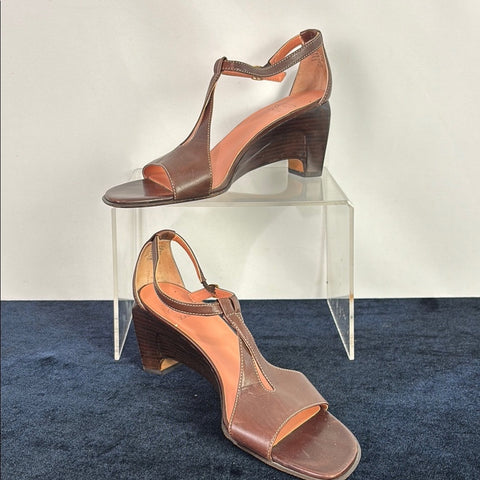 Joan and David Brown Vintage T Strap Shaped Wedges