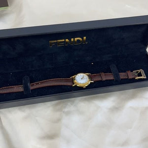 Vintage Fendi brown strap small gold face watch