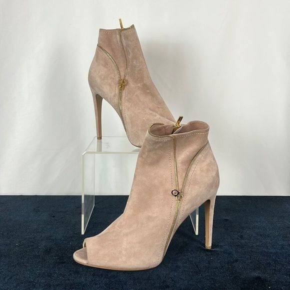 Salvatore Ferragamo Tan Peep Toe Stiletto Booties