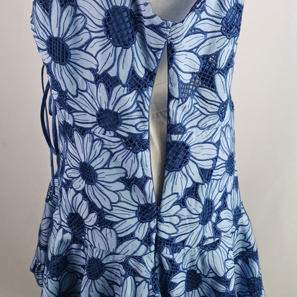 Sandro Blue Floral Lace Mini New Dress.
