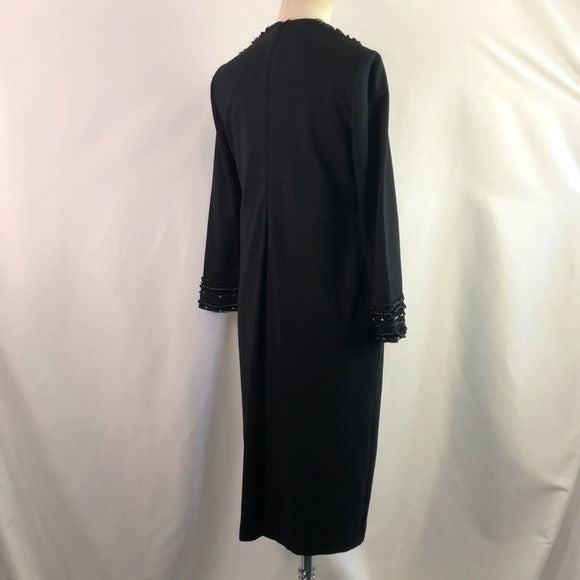 Escada Black with Beaded Trim Midi Dress