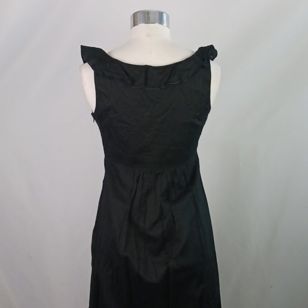 Burberry Black Ruffle Neckline Midi Dress