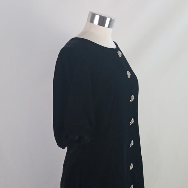 J. Crew Black Velvet W Rhinestone Buttons Dress.