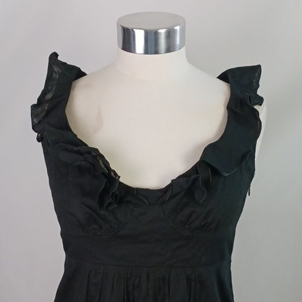 Burberry Black Ruffle Neckline Midi Dress