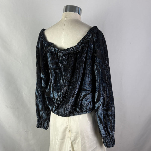 Anthropologie Blue Velvet Print Off Shoulder Top