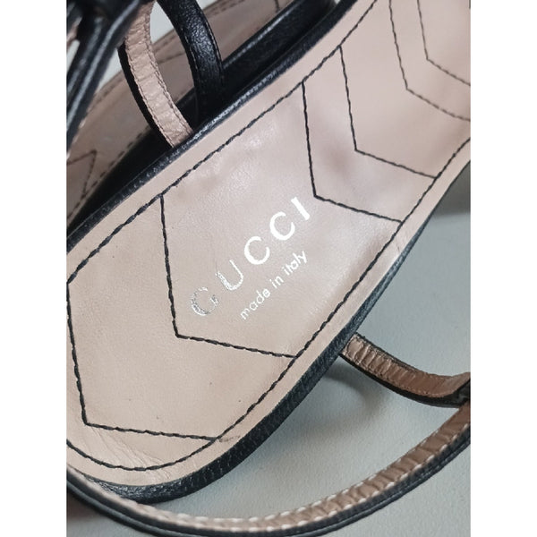 GUCCI DOUBLE G LOGO TWEED T'- STRAP PUMPS SANDALS.