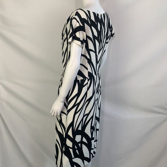 Escada black white print cap sleeve dress