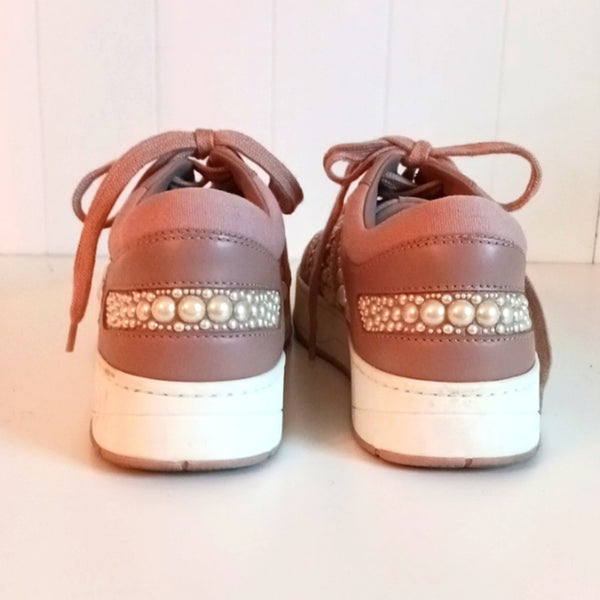 Jimmy Choo Taupe With  Pearl Beads Sneakers