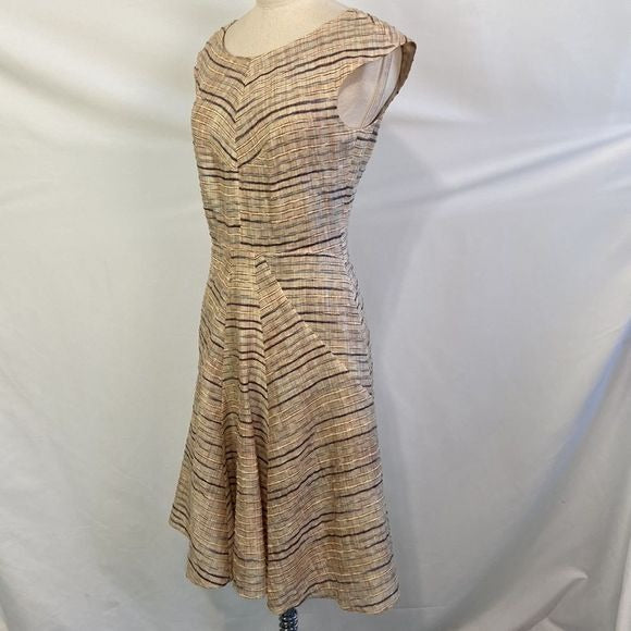 Hugo Boss Tan Striped Fit Flare Dress