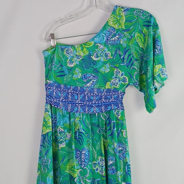 Lilly Pulitzer Green and Blue One-Shoulder Romper.