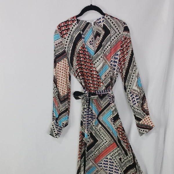 Reiss Multi Scarf Print Long Sleeve W Belt Dress.