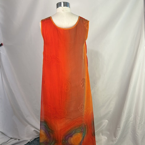 Orange Print Vintage Maxi Dress