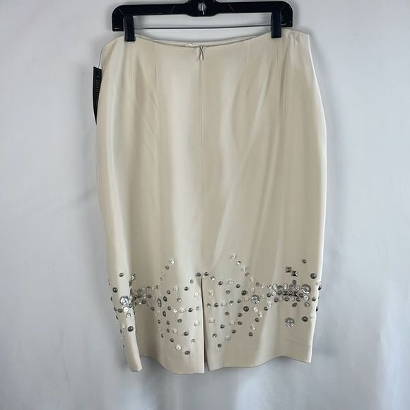 NWT Lafayette 148 Cream w Beads Silk Skirt