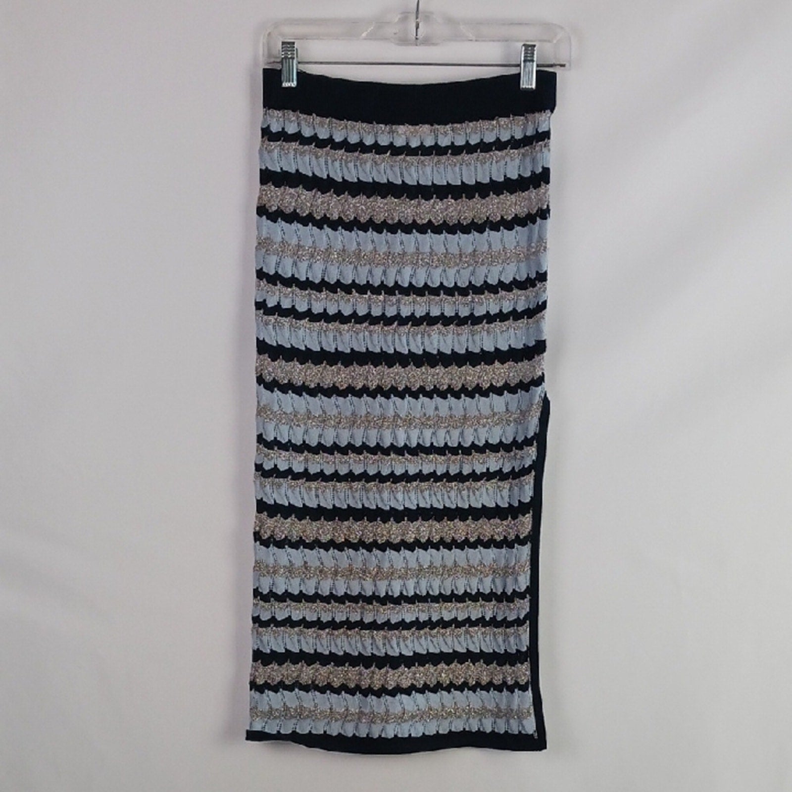 Milly Blue Black Shimmer Knit Pencil Skirt