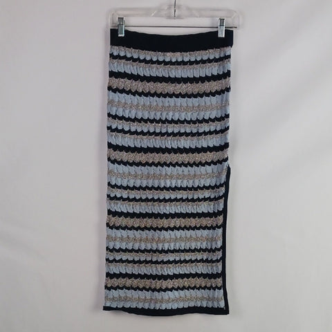 Milly Blue Black Shimmer Knit Pencil Skirt