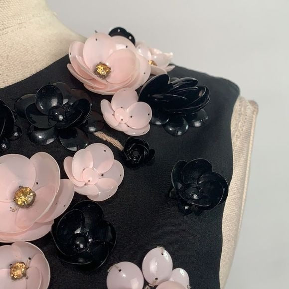 Glambattista Valli black with 3D pink black flower top dress