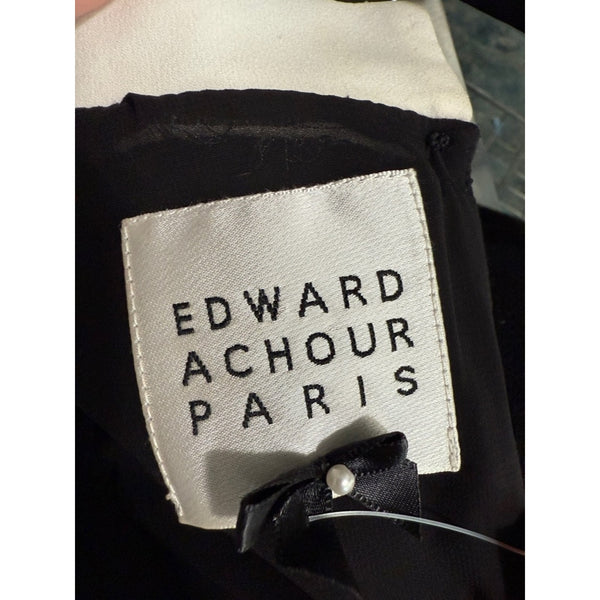 EDWARD ACHOUR Black And Cream Tie Neck Dress