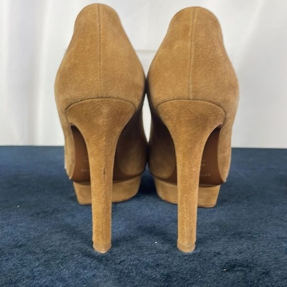 Sergio Rossi Tan Suede Peep Toe Platforms