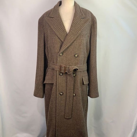 Ralph Lauren Tan Plaid Full Length Wool Coat