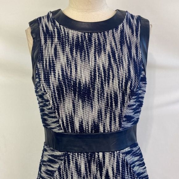 Milly Blue Print Sheath with Lamb Leather Trim Dress