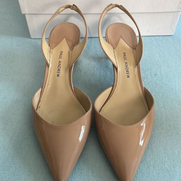 Paul Andrew Tan Patent Sling Back Heels