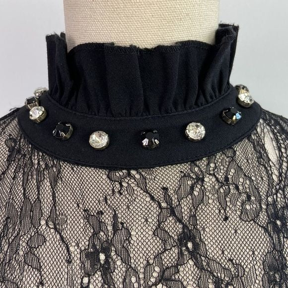 NWT Black High Neck Dress with Lace/Stones