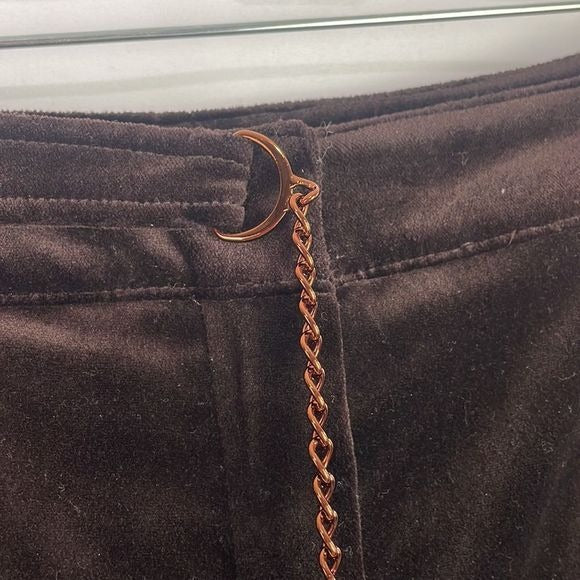 St John Brown Velvet Slacks With Copper Chain Belt